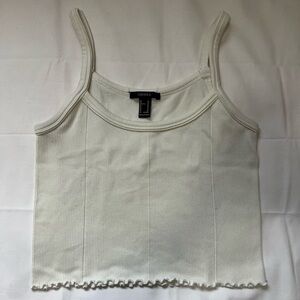 Forever 21 Cream Ribbed Crop Tank Top